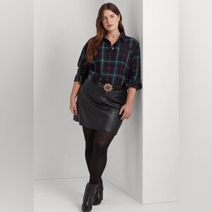 New! RALPH LAUREN Plus Size Lamb Leather Pencil Mini Skirt  Polo Black 14W Mini